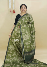 Olive Green - Sundari – Premium Kota Tussar Silk Saree with floral prints body
